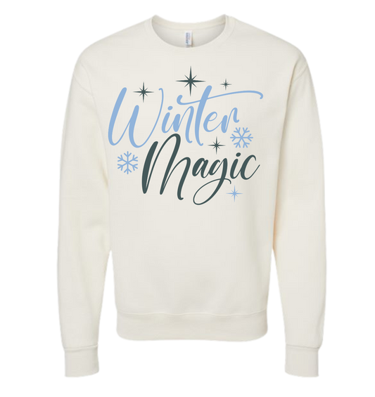 Winter Magic shirt with whimsical snowflake design on white fabric.