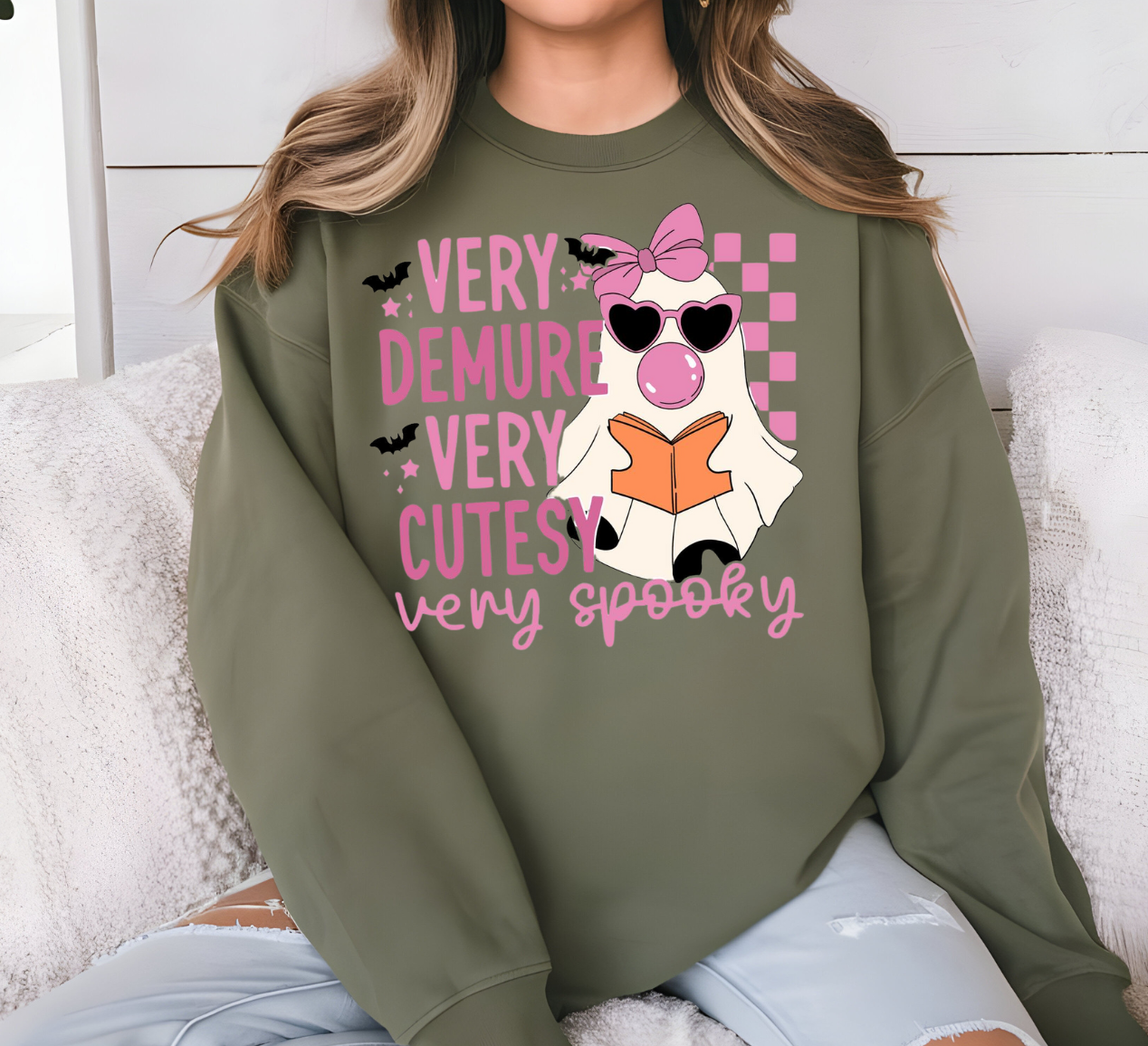 Very Demure Very Cutesy Spooky Halloween shirt with cute ghost design.