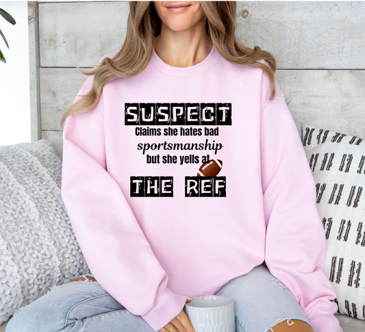Suspect- Bad Sportmanship funny shirt with humorous sports theme design.