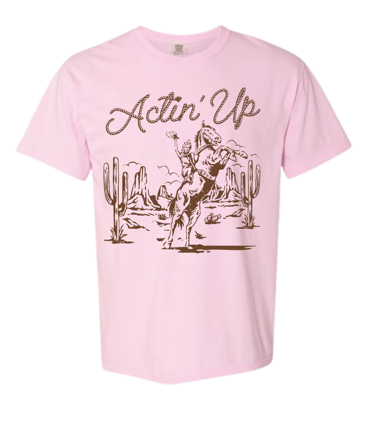 Actin Up Comfort Color t-shirt with western design in pink.