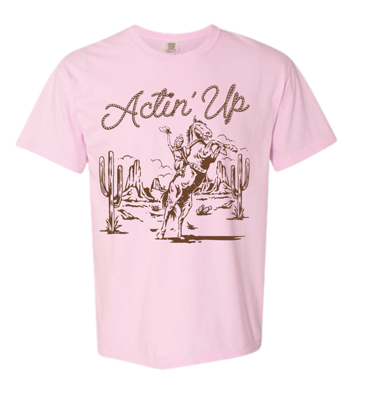 Actin Up Comfort Color t-shirt with western design in pink.
