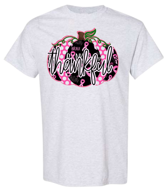 Thankful Pumpkin shirt for breast cancer awareness with playful design.
