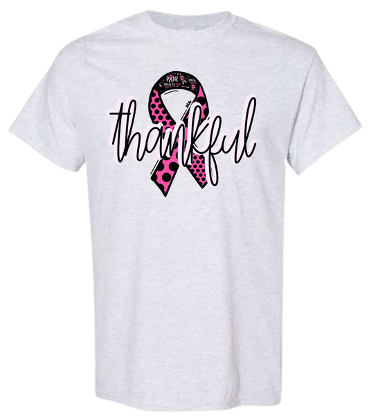 Thankful Breast Cancer Awareness shirt with pink ribbon design.