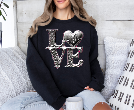 Gildan 50/50 blend sweatshirt with "Love" design.
