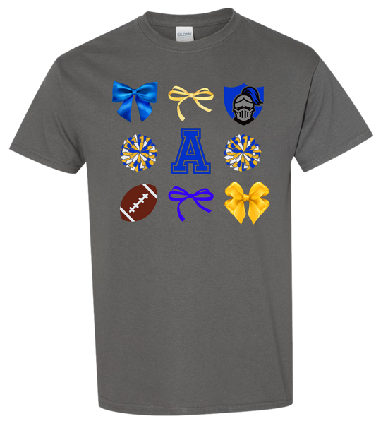 Football-themed T-shirt featuring bows and Arab Knights design.