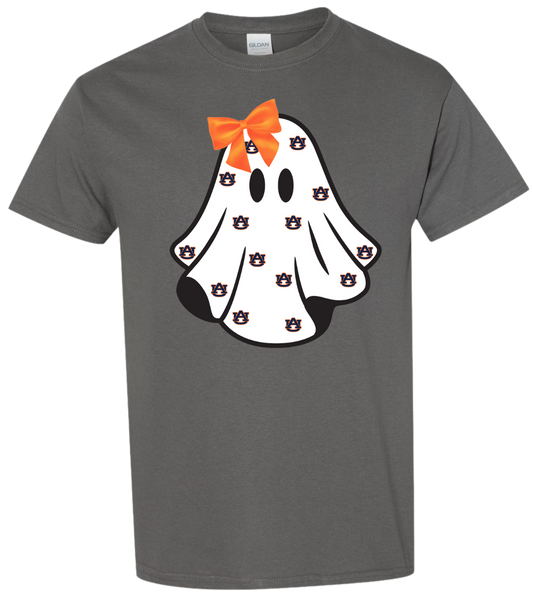 Auburn Ghost with Bow graphic shirt with quirky ghost design.