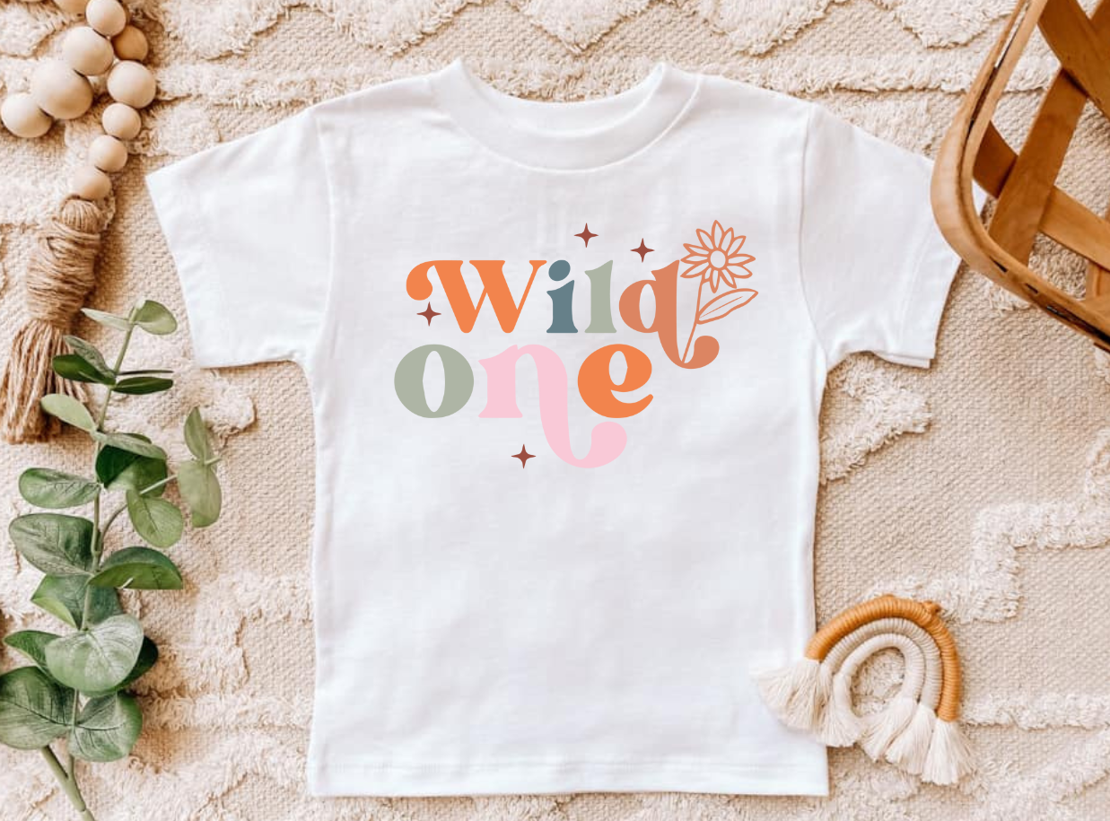 Infant and toddler shirt with "Wild One" design.