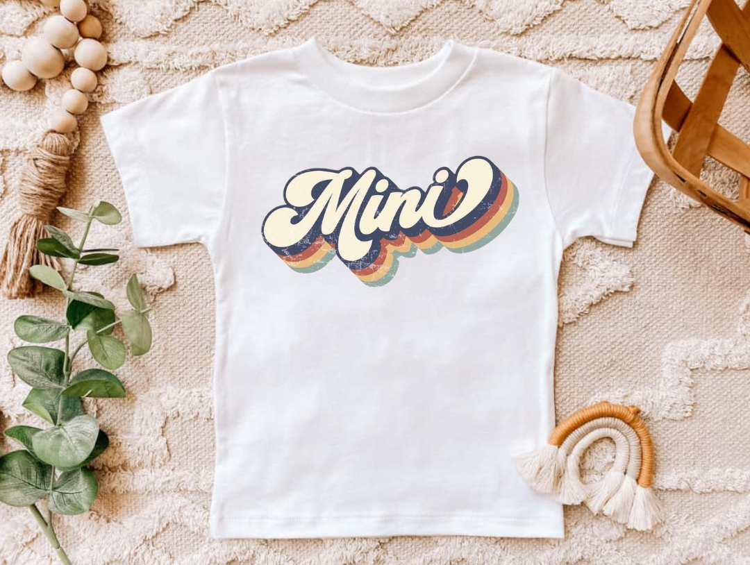 Mini-Retro infant and toddler shirt with colorful vintage design.