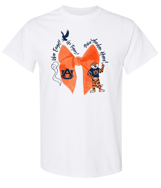 War Eagle Bow T-shirt featuring Auburn icon and playful design.