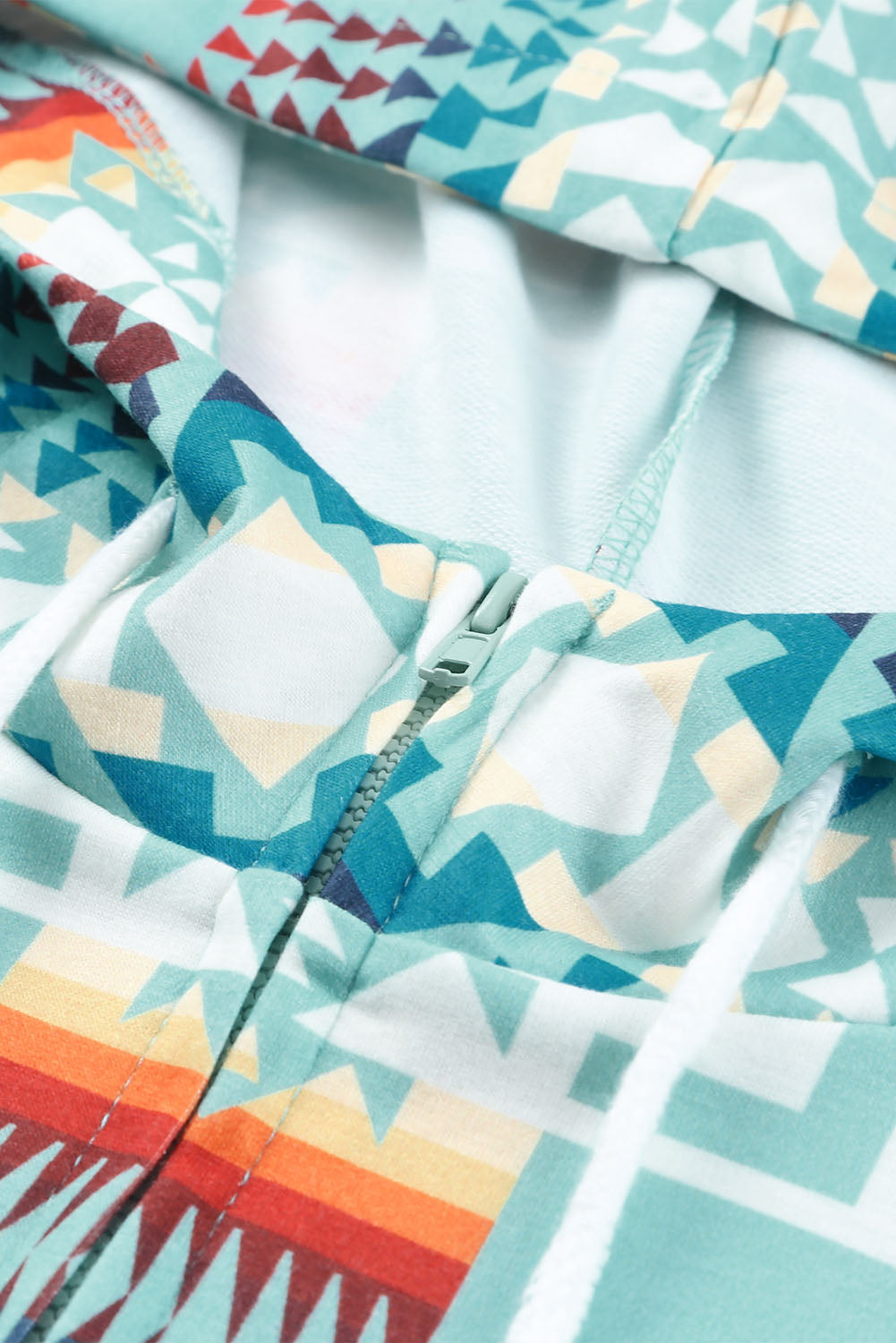 Aztec Drawstring Zipper Hoodie