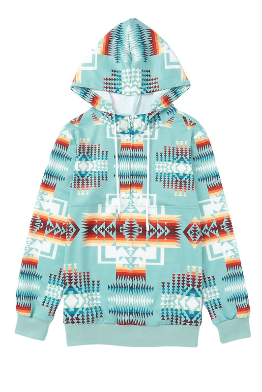 Aztec Drawstring Zipper Hoodie