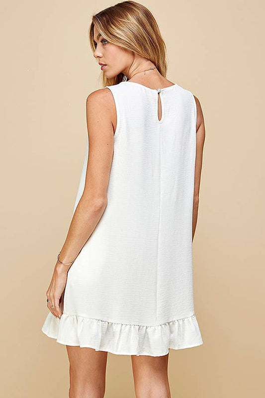 Solid Sleeveless Ruffled Midi Dress