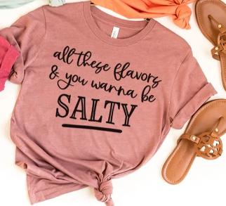 Flavors themed shirt with playful design and unique message.