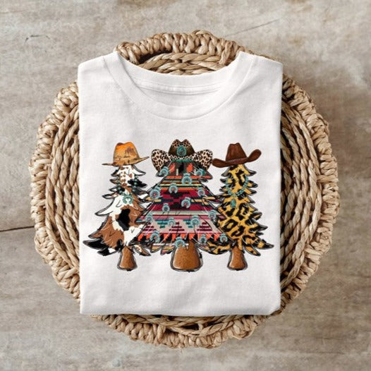 Western Christmas Trees sweatshirt with unique design, Gildan brand, 50/50 blend.