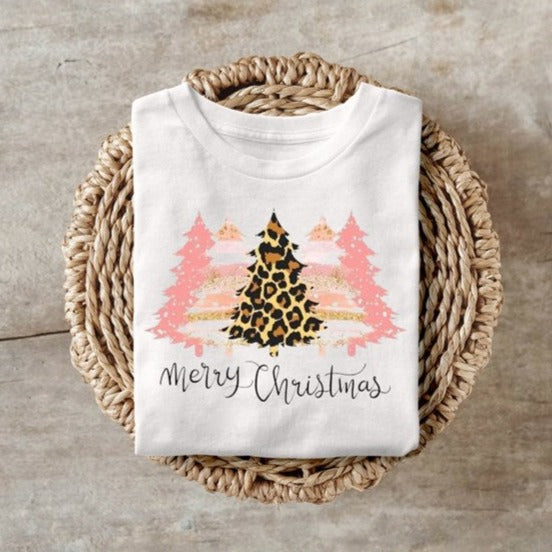 Gildan Merry Christmas sweatshirt with leopard print tree design.
