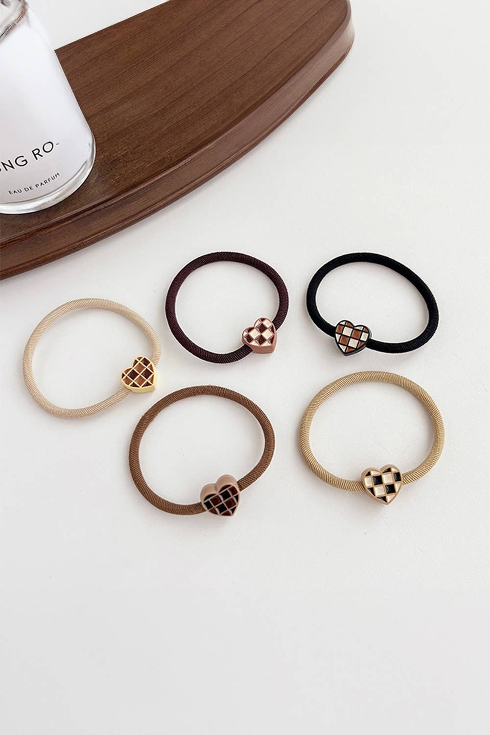 Checkered Heart Decor Hair Tie Set | 5pcs
