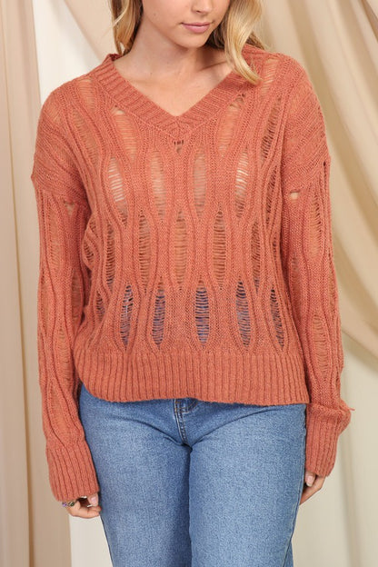 Distressed V-neck Sweater
