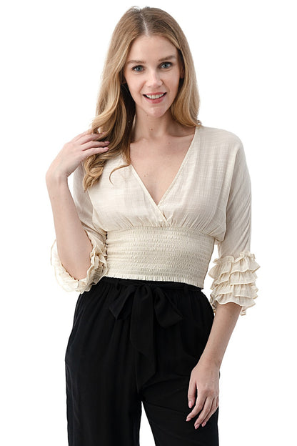 Cropped Ruffle Sleeve Blouse