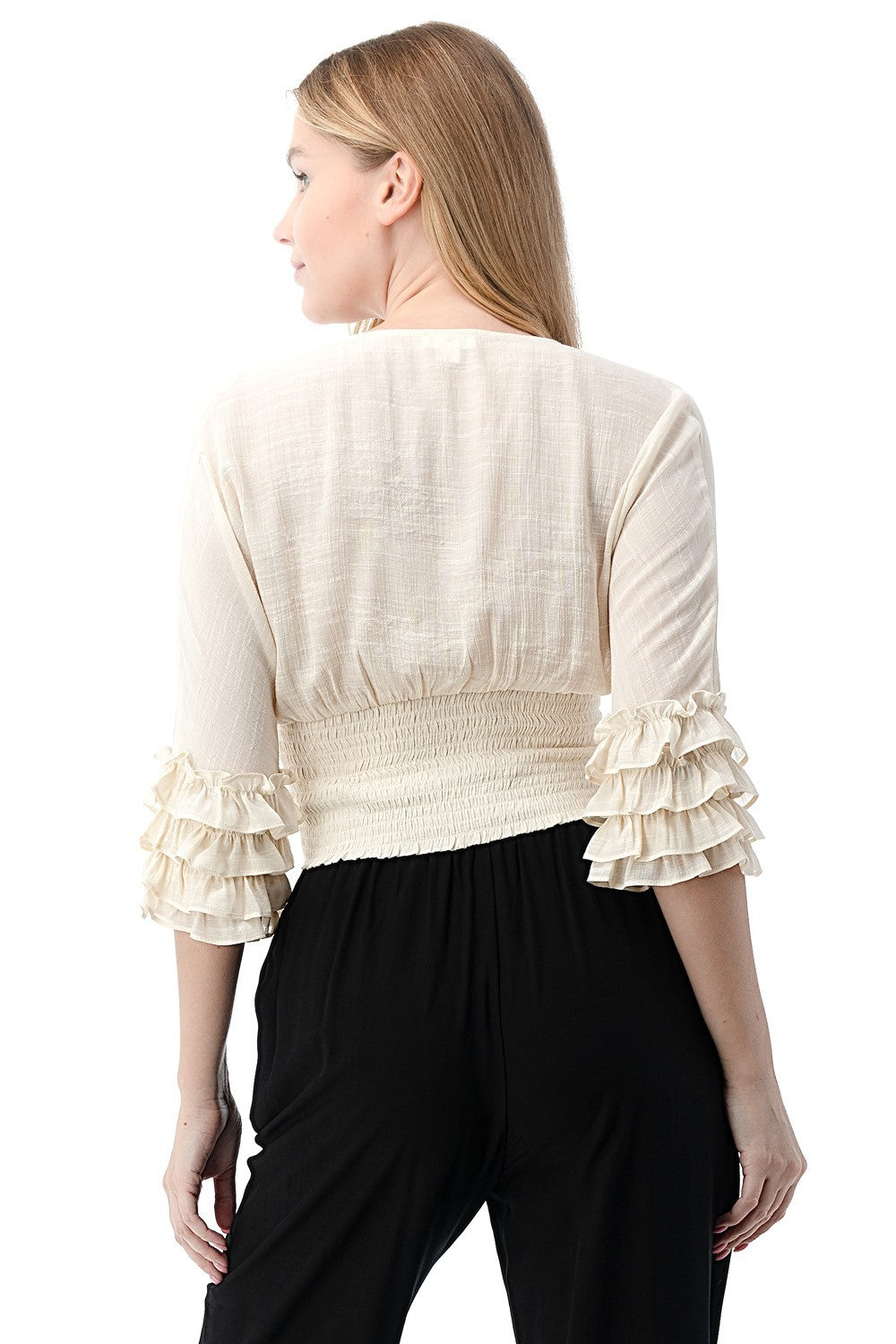 Cropped Ruffle Sleeve Blouse