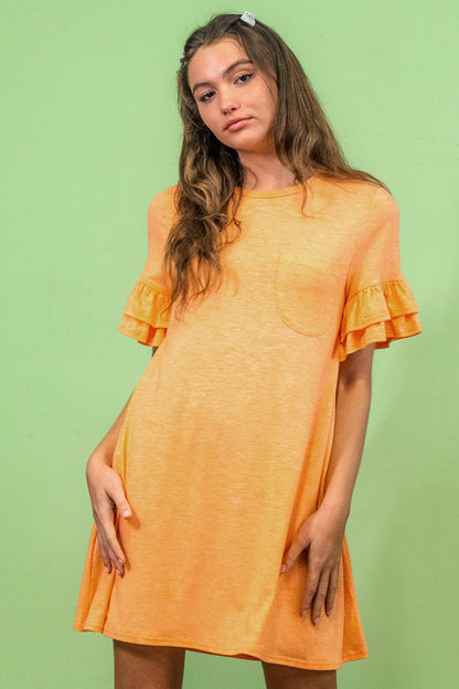 French Terry Ruffle Pocket Tee Shirt Dress