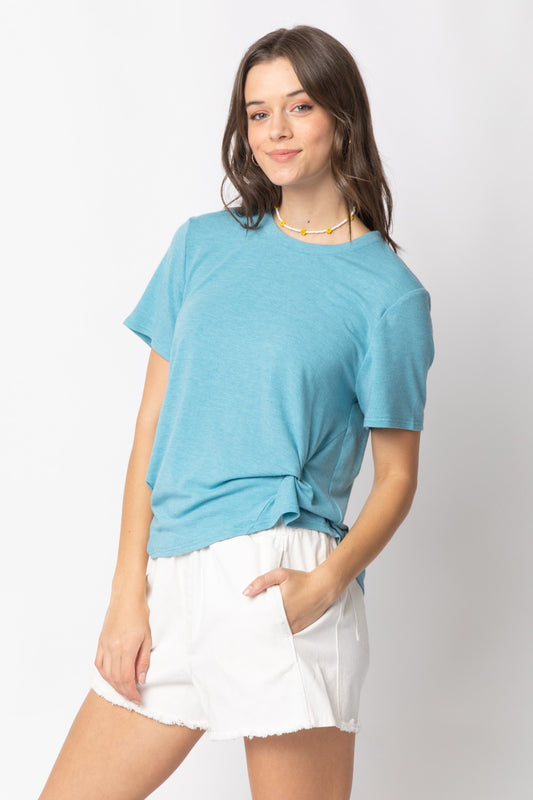 Short Sleeve Twisted Hem Knit Top