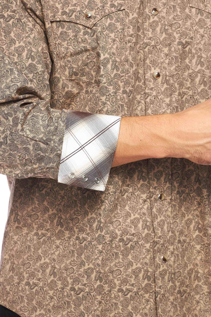 Rodeo Clothing Men's Print Long Sleeve Snap Shirt