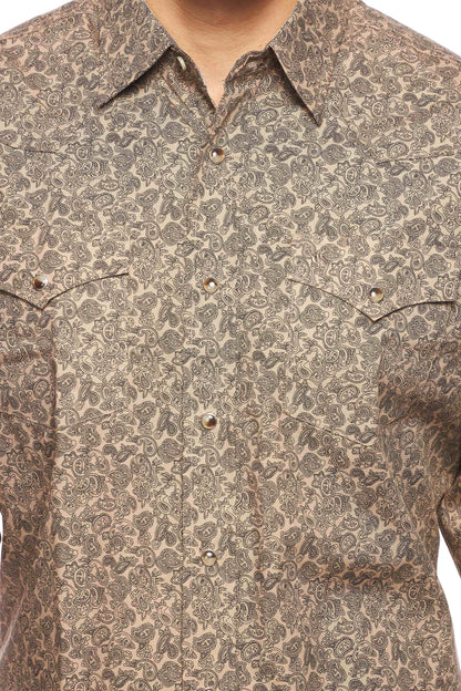 Rodeo Clothing Men's Print Long Sleeve Snap Shirt