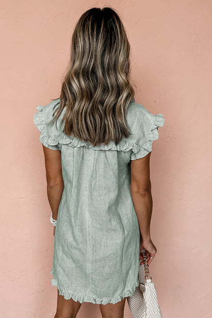 Green Stripe Frilled Sleeveless Mini Dress