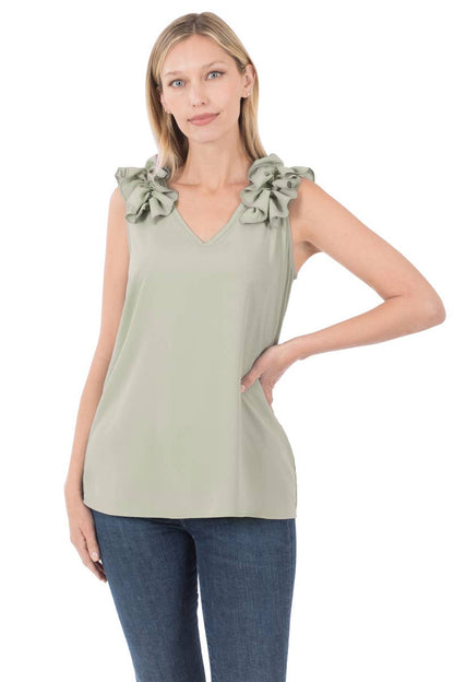 RUFFLE TRIM SLEEVELESS TOP