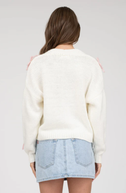 BOW DETAIL BUTTON DOWN CROPPED KNIT CARDIGAN