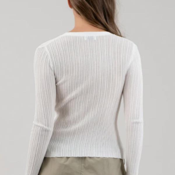 V NECK BUTTON DOWN SHEER KNIT CARDIGAN