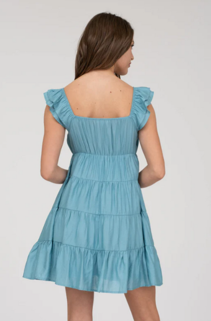 V NECK TIERED BABYDOLL MINI DRESS