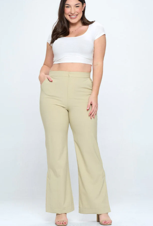Plus Size Button Closure Pockets Wide Leg Pants