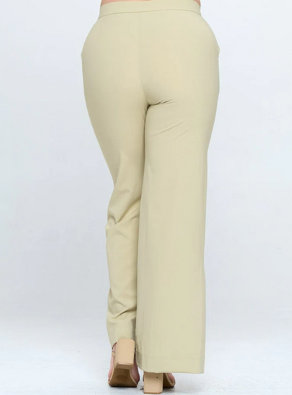 Plus Size Button Closure Pockets Wide Leg Pants