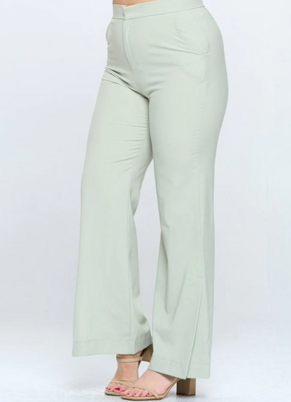 Plus Size Button Closure Pockets Wide Leg Pants