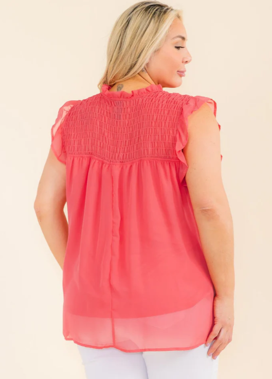 Solid Ruched Sleeveless Tunic Blouse Top- Plus Size