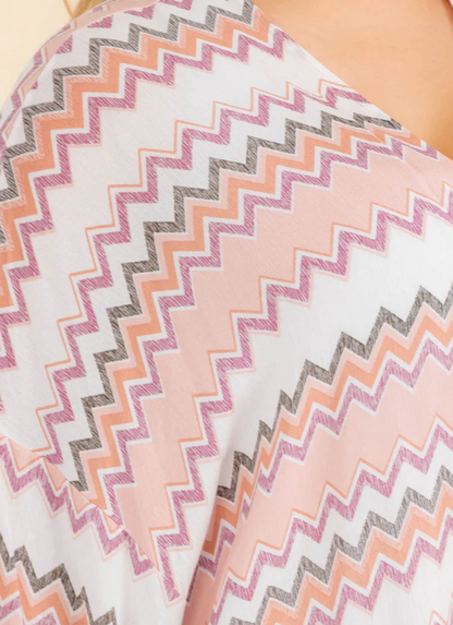 Plus Size Chevron Print Short-sleeve Kimono