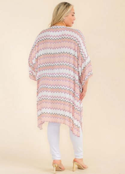 Plus Size Chevron Print Short-sleeve Kimono