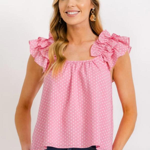 RUFFLE POLKA DOTS TANK TOP