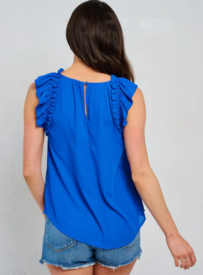 RUFFLE SLEEVE NECK TRIM DETAILED BLOUSE