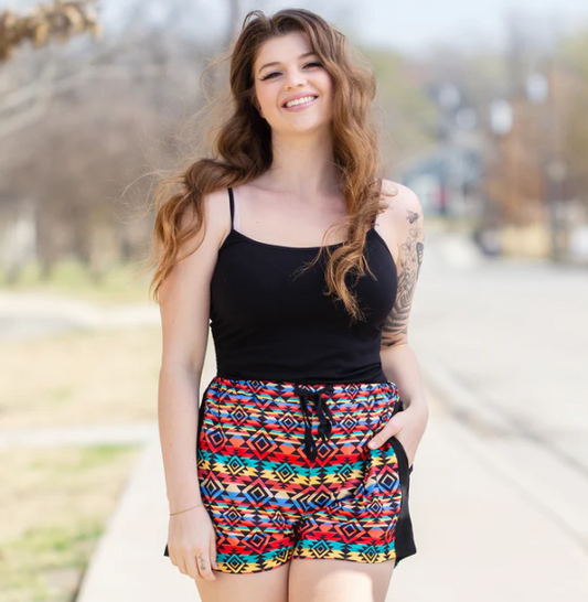 Aztec drawstring shorts with pockets, stylish and practical for any occasion.