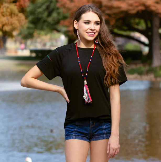 Half Sleeve Top with Serape Cut Sleeves