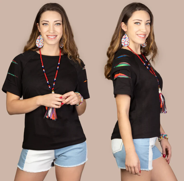 Half Sleeve Top with Serape Cut Sleeves, stylish and comfortable design.