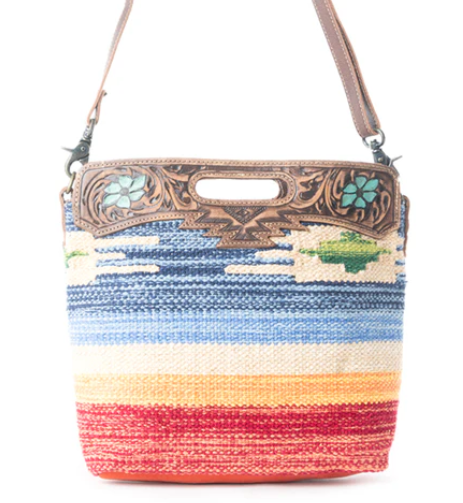 MYRA- AZURE PETALS HAND TOOLED BAG
