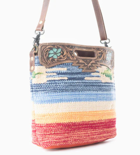 MYRA- AZURE PETALS HAND TOOLED BAG