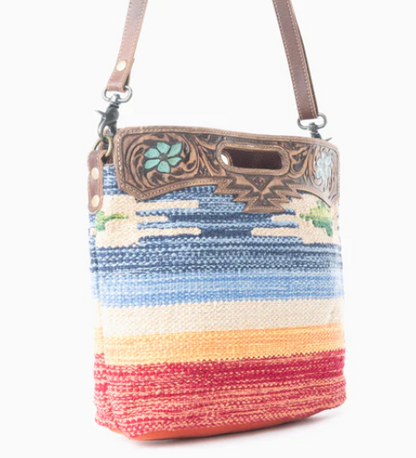 MYRA- AZURE PETALS HAND TOOLED BAG