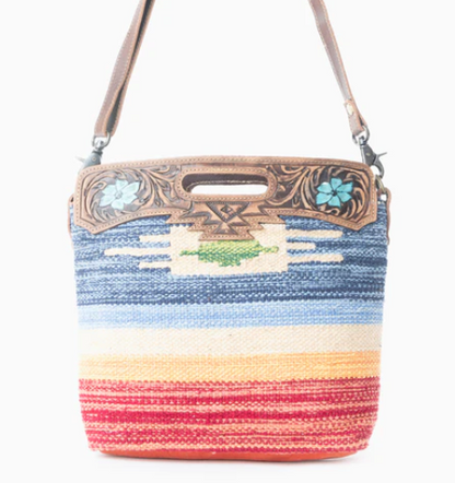 MYRA- AZURE PETALS HAND TOOLED BAG