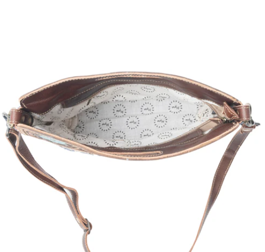 MYRA- AZURE PETALS HAND TOOLED BAG