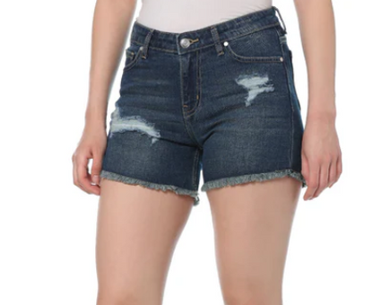 MYRA- Raggedy Denim Shorts showcasing distressed style and edgy design.