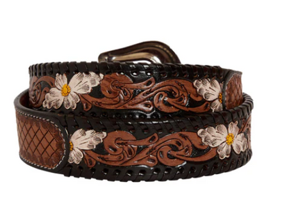 MYRA- Checkered brown Hand-Tooled Leather Women's Belt